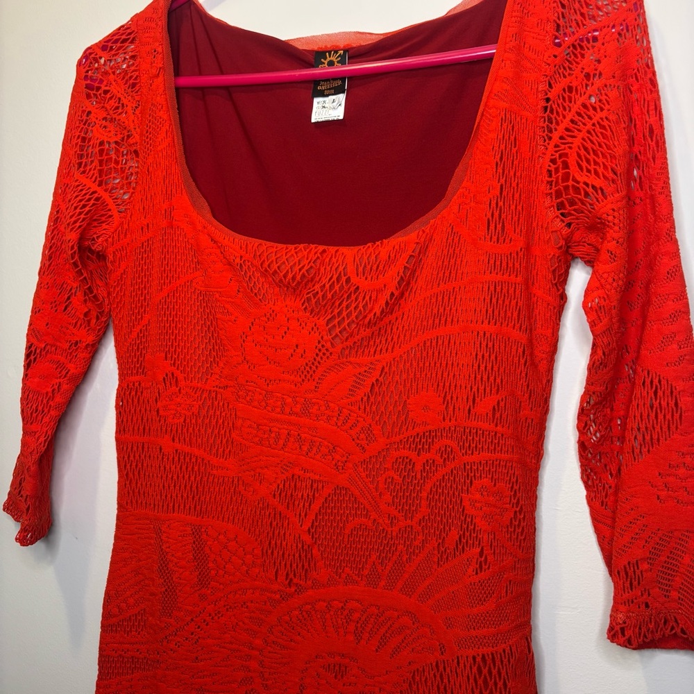 Vintage Jean Paul Gaultier Soleil Red Lace Dress size large - Picture 5 of 10